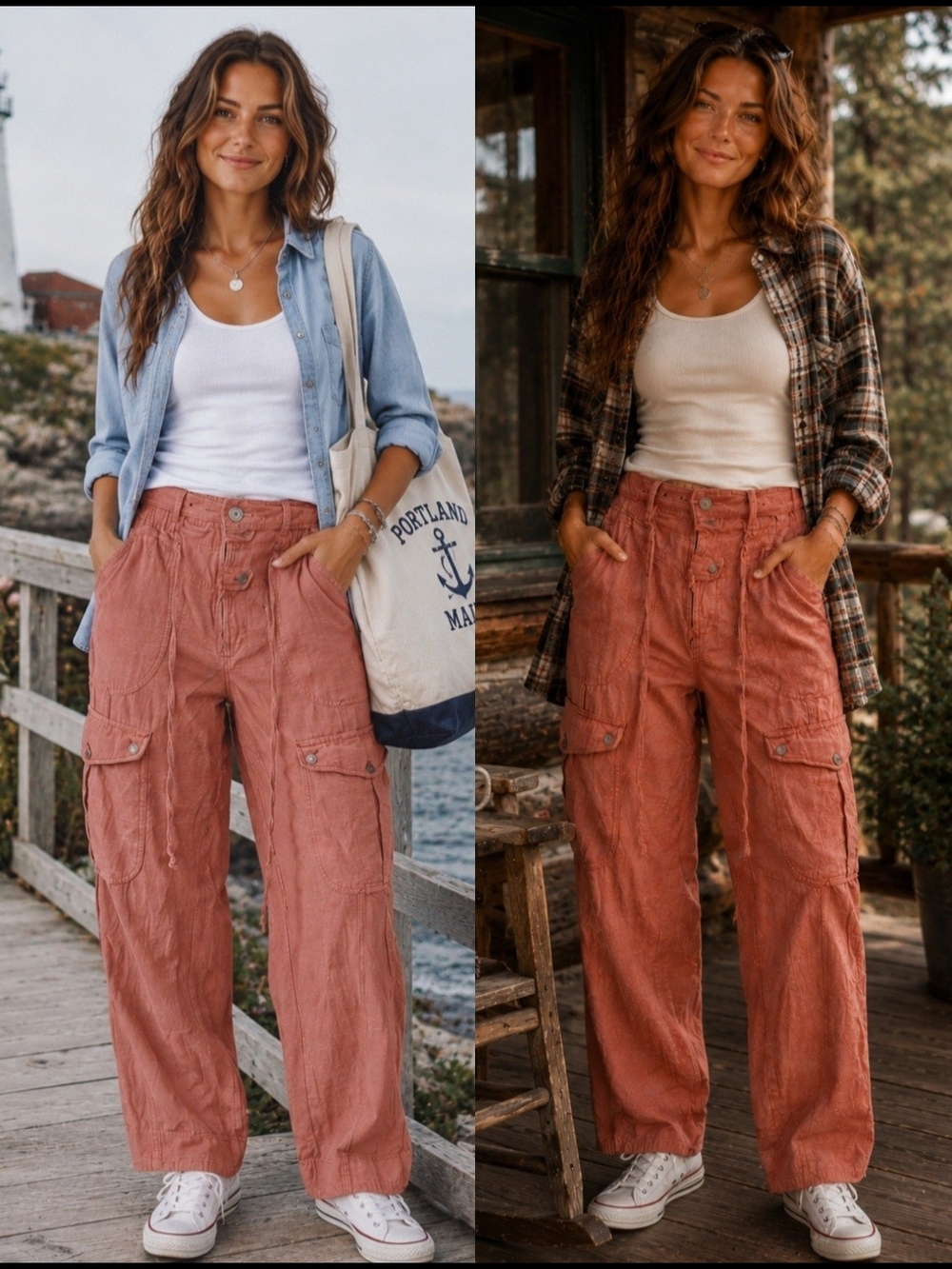 Free People We The Free Dusty Rose Linen Blend Cargo Pants Medium Boho Wide Leg - Picture 3 of 7